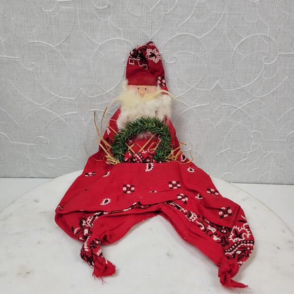 VINTAGE Bandana Santa  17" Tall Rustic Ornament Christmas Hand Made - Picture 7 of 13